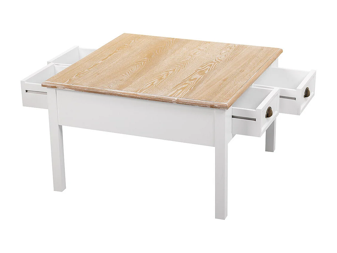 Weißer Couchtisch aus Holz mit 2 Schubladen 80x80x50h cm