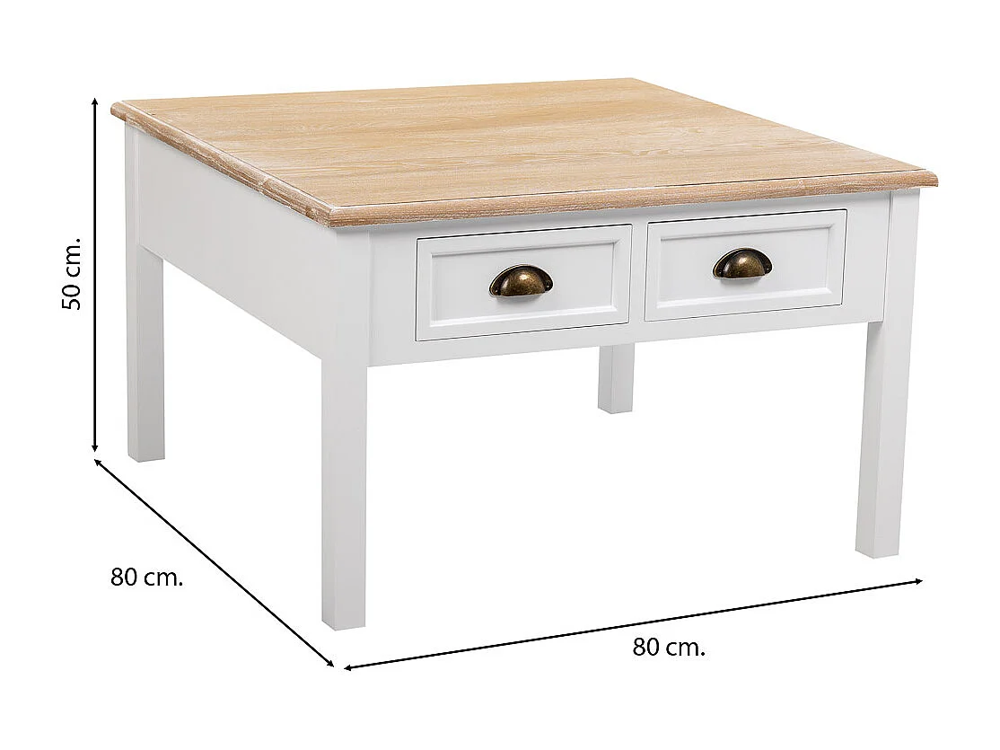 Weißer Couchtisch aus Holz mit 2 Schubladen 80x80x50h cm