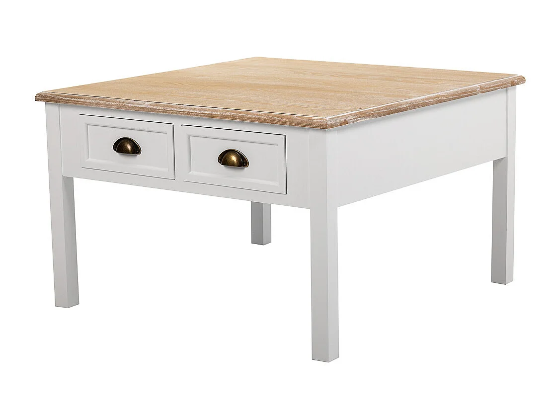 Weißer Couchtisch aus Holz mit 2 Schubladen 80x80x50h cm