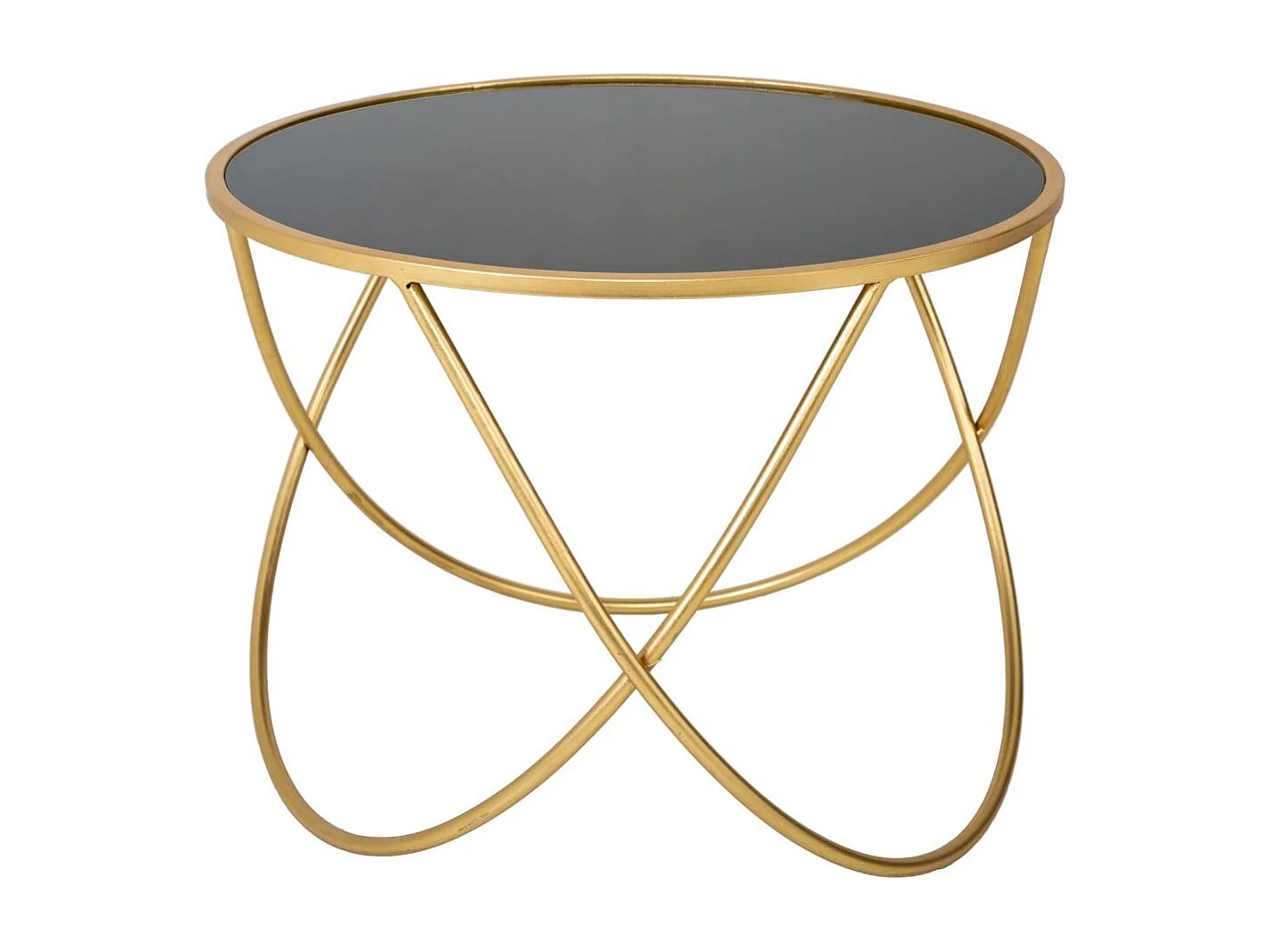 Mesa lateral redonda de metal dourado com tampo de vidro d60x45