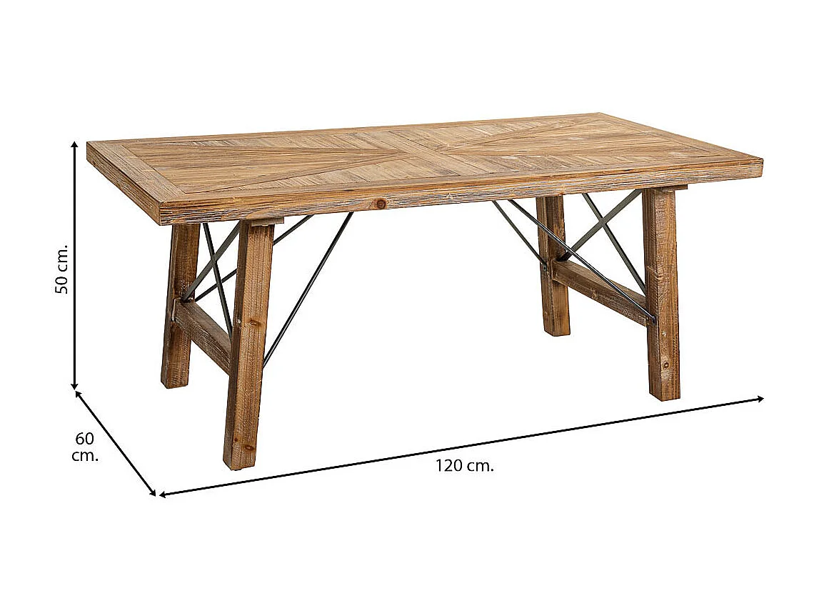Brauner Couchtisch aus Holz und Metall 120x60x50h cm