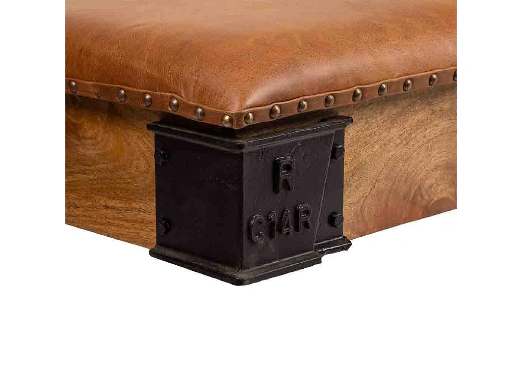 Couchtisch aus Holz, Metall und braunem Leder, 165 x 90 x 52 h cm