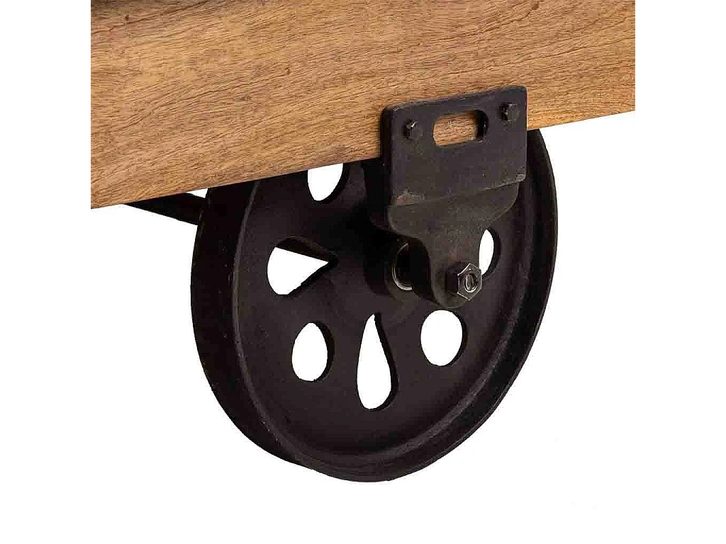 Tavolino in legno, metallo e pelle marrone 165x90x52h