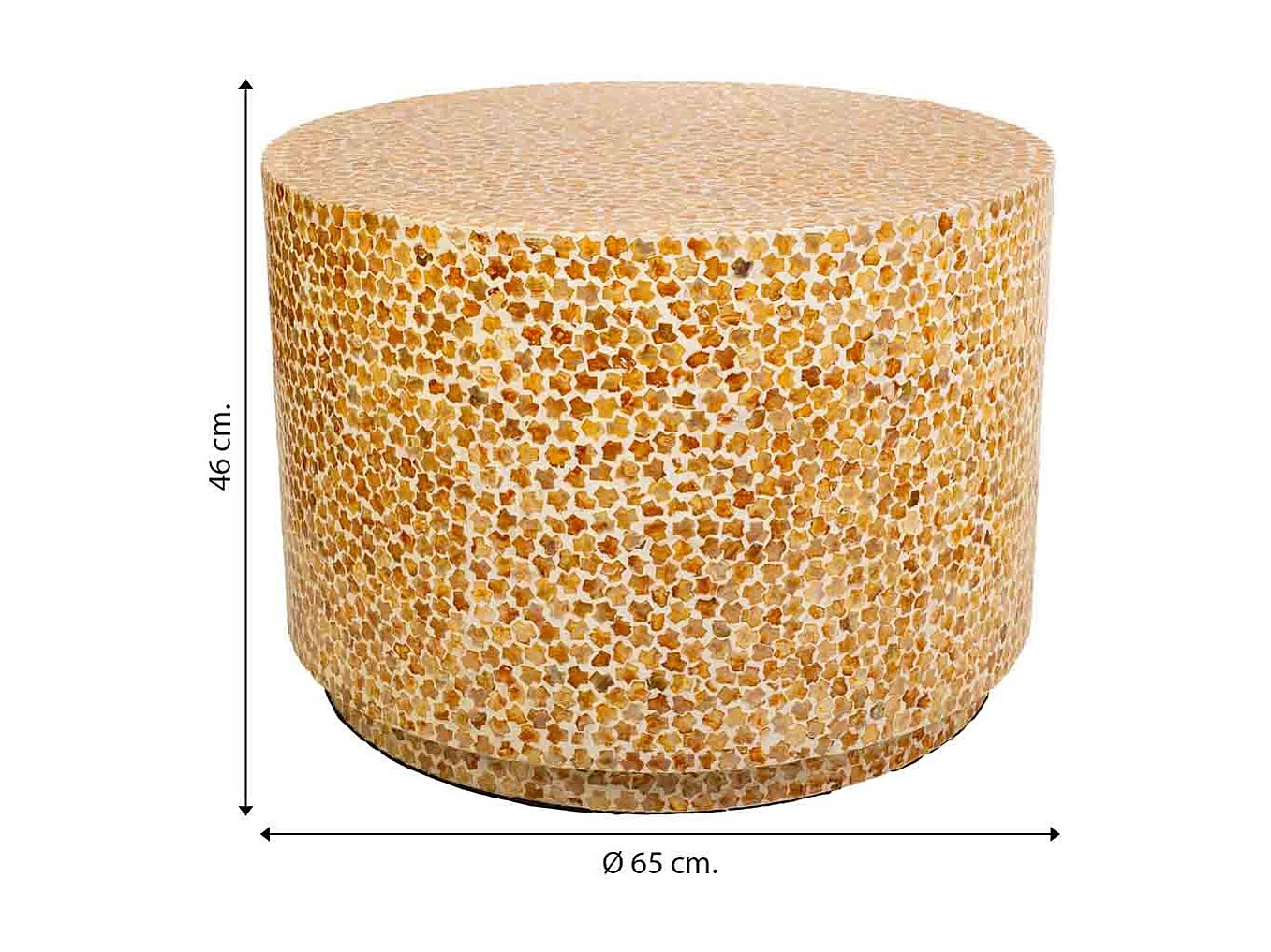 Runder Couchtisch aus Holz mit braunem Capiz-Finish, 65x65x46h cm