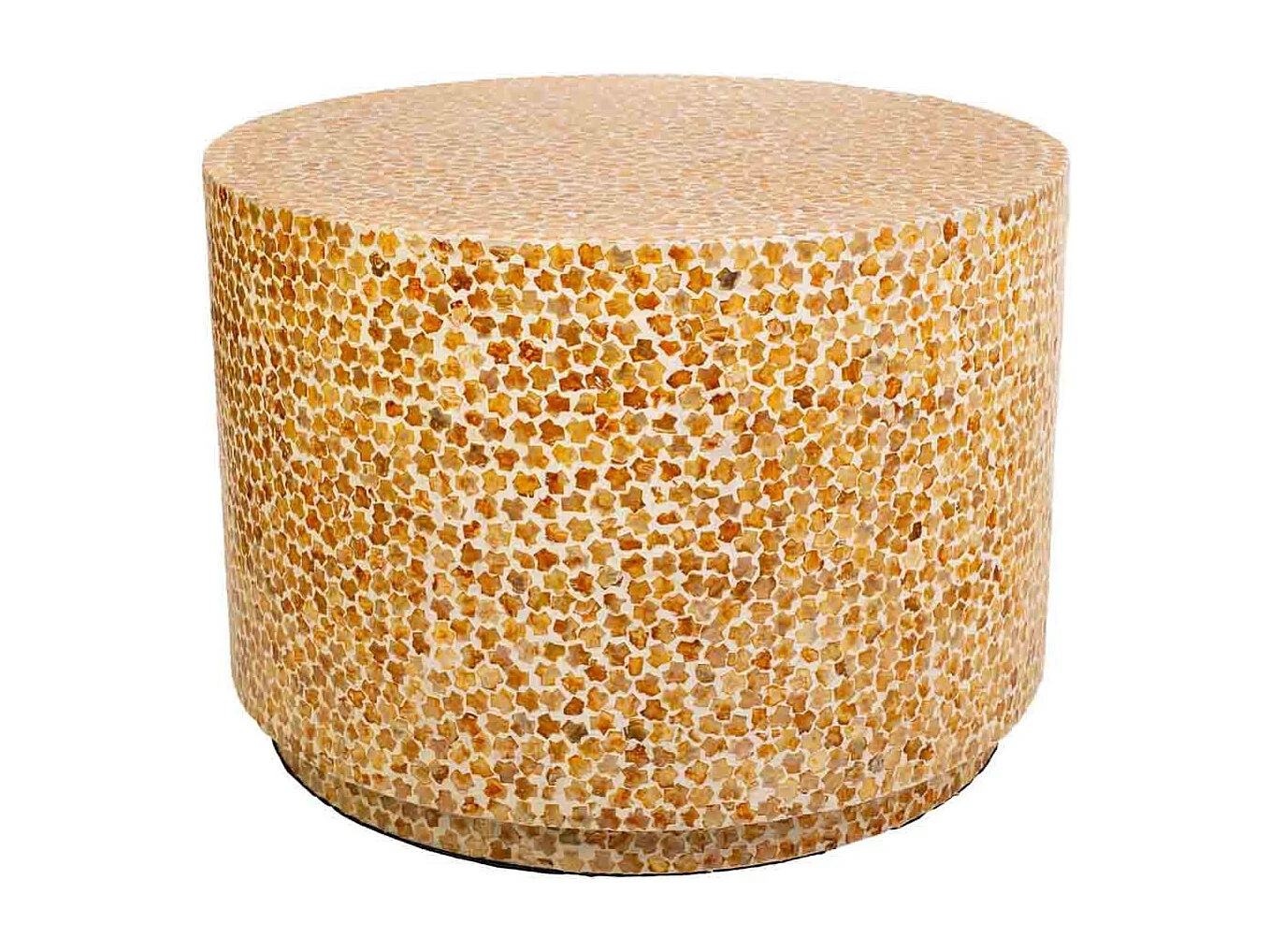 Table basse ronde en bois avec finition en capiz marron 65x65x46h