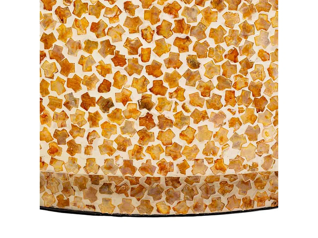 Table basse ronde en bois avec finition en capiz marron 65x65x46h