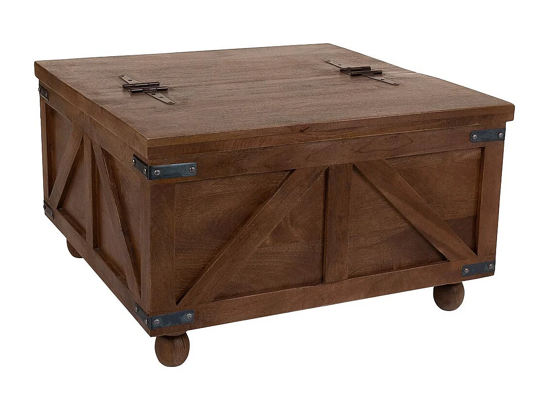 Table coffre de centre en bois marron 76x76x45h