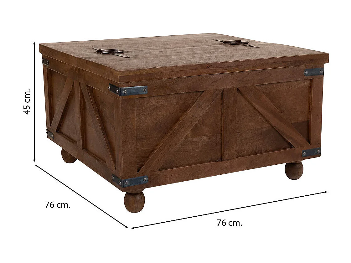Table coffre de centre en bois marron 76x76x45h