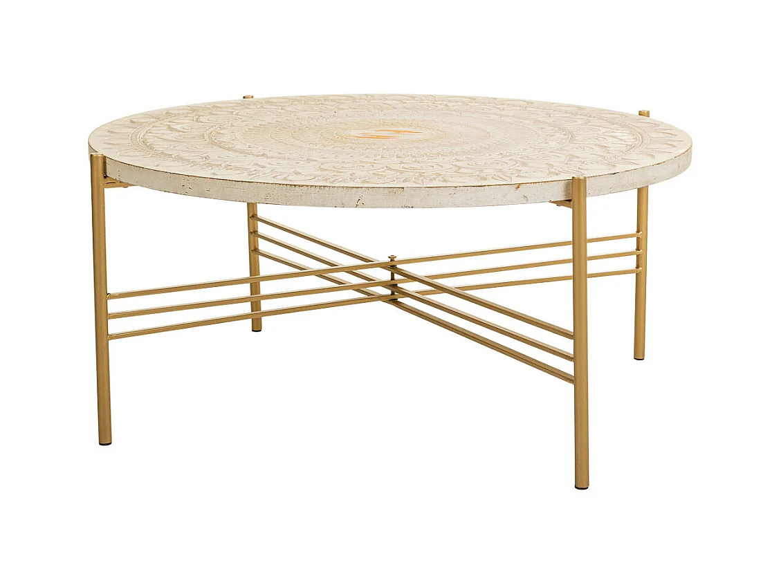 Couchtisch aus weißem Holz und Metall, 80x80x36h cm