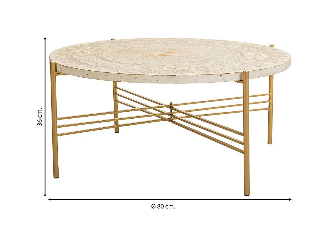 Couchtisch aus weißem Holz und Metall, 80x80x36h cm