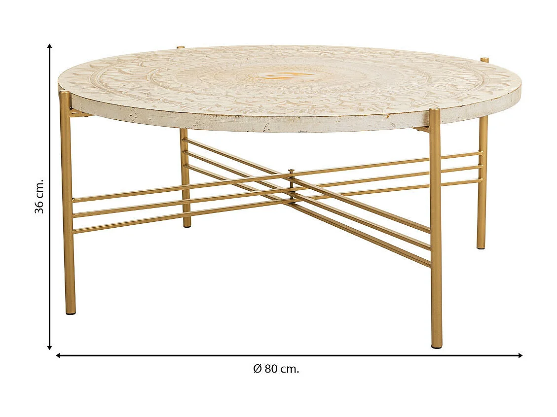 Couchtisch aus weißem Holz und Metall, 80x80x36h cm