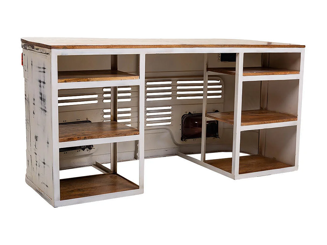 Bureau en bois et métal laqué blanc 155x65x75h