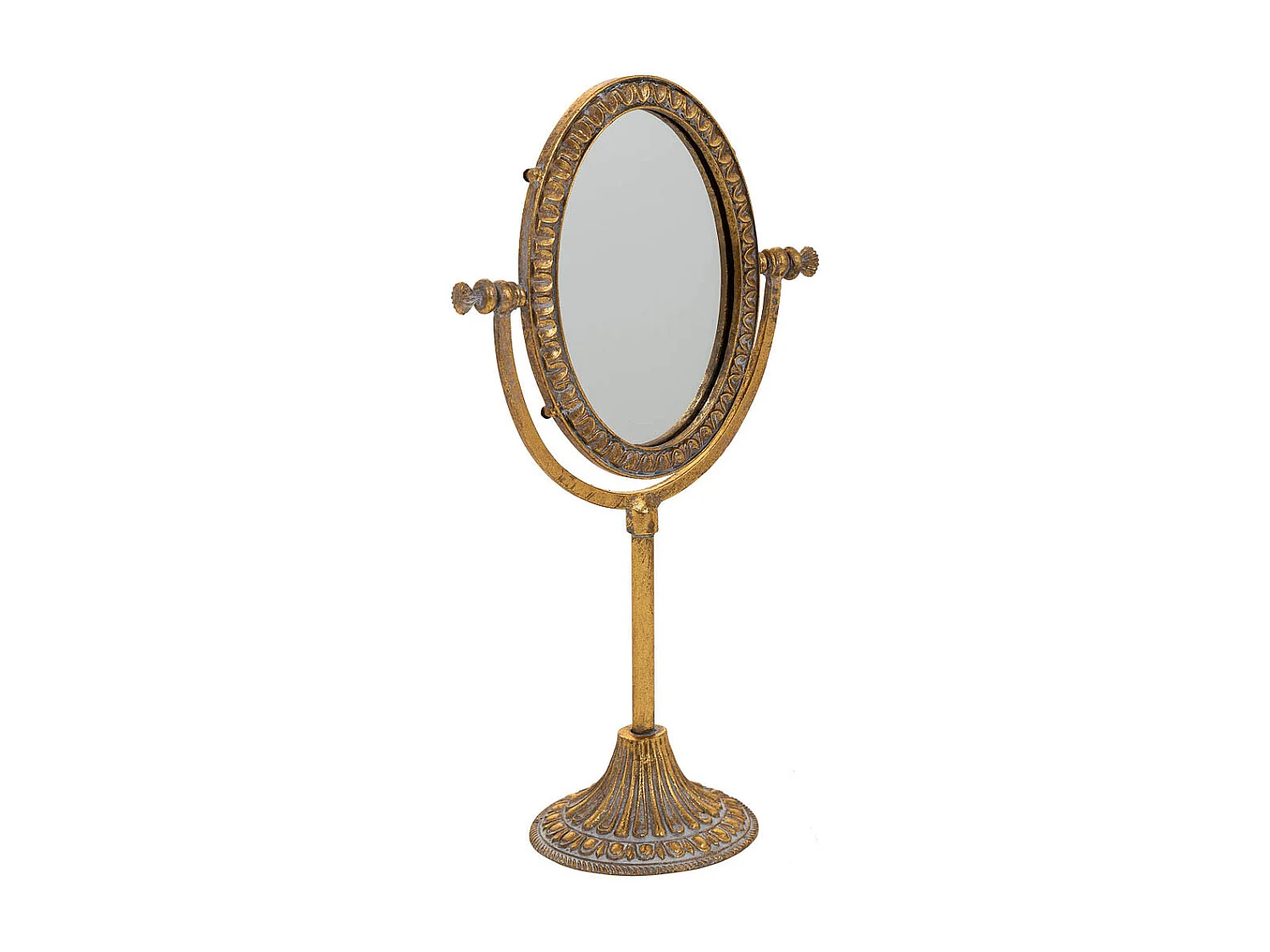 Specchio cosmetico in resina con supporto dorato 17x9,5x30,5h