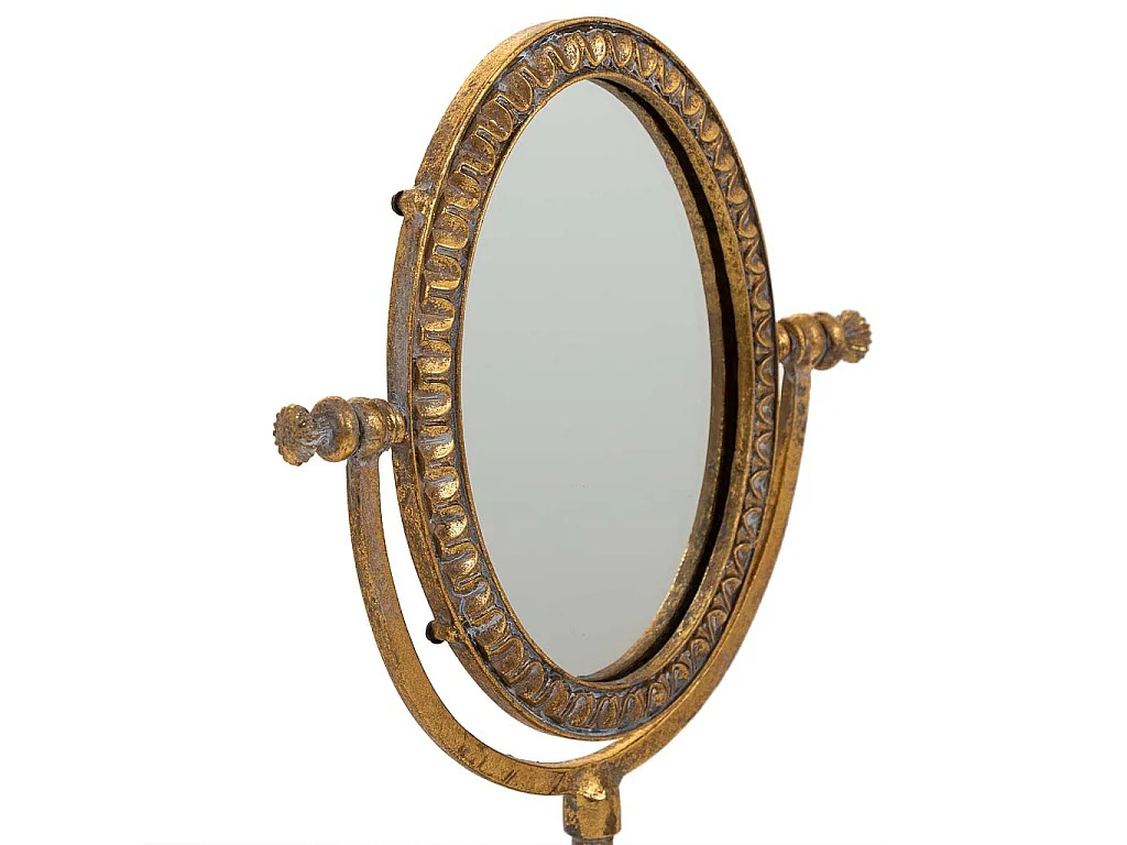 Specchio cosmetico in resina con supporto dorato 17x9,5x30,5h