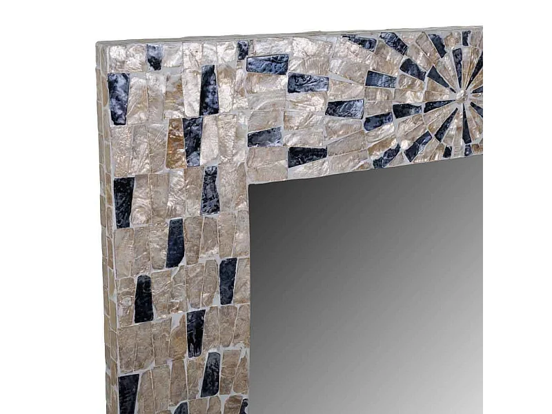 Specchio rettangolare in legno rifinito in capiz nero 100x70x03h