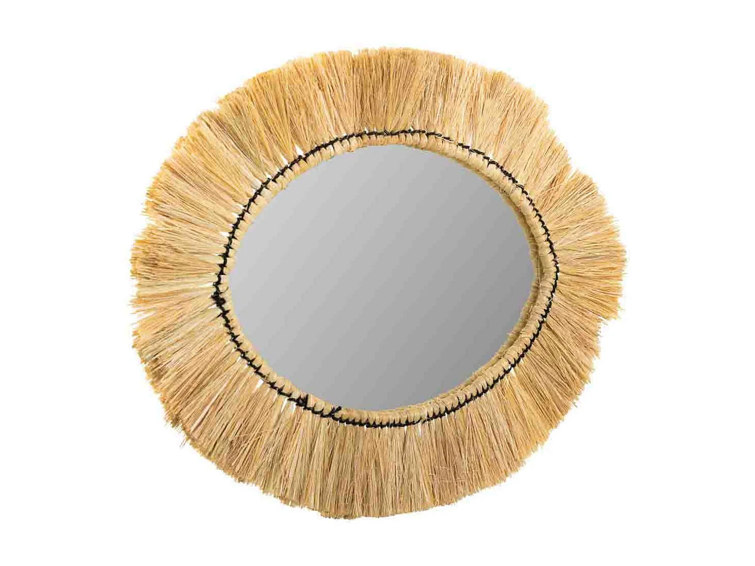 Espejo ovalado de fibra natural marrón 55x44x6