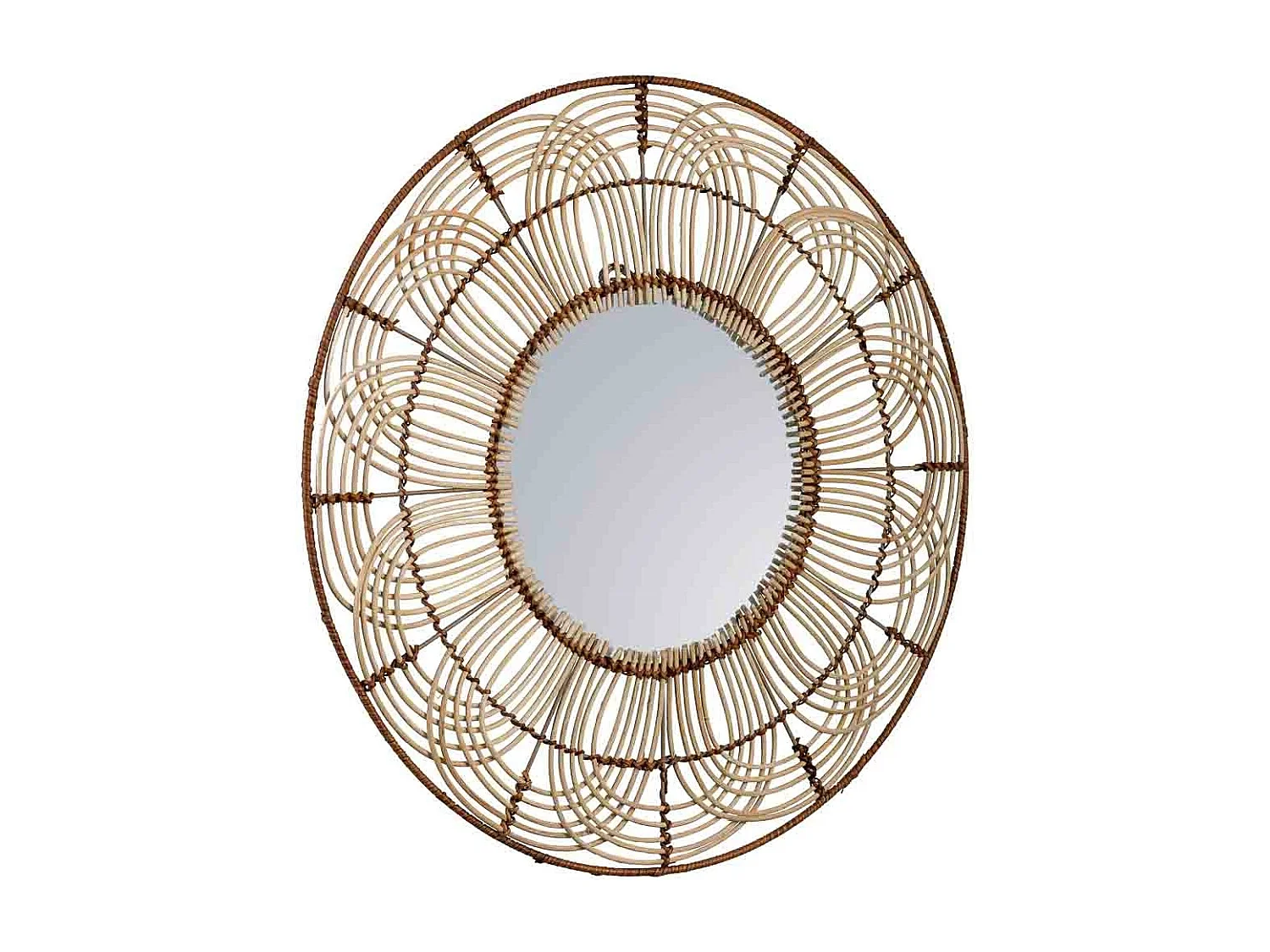 Espelho redondo de rattan marrom 61x61x03