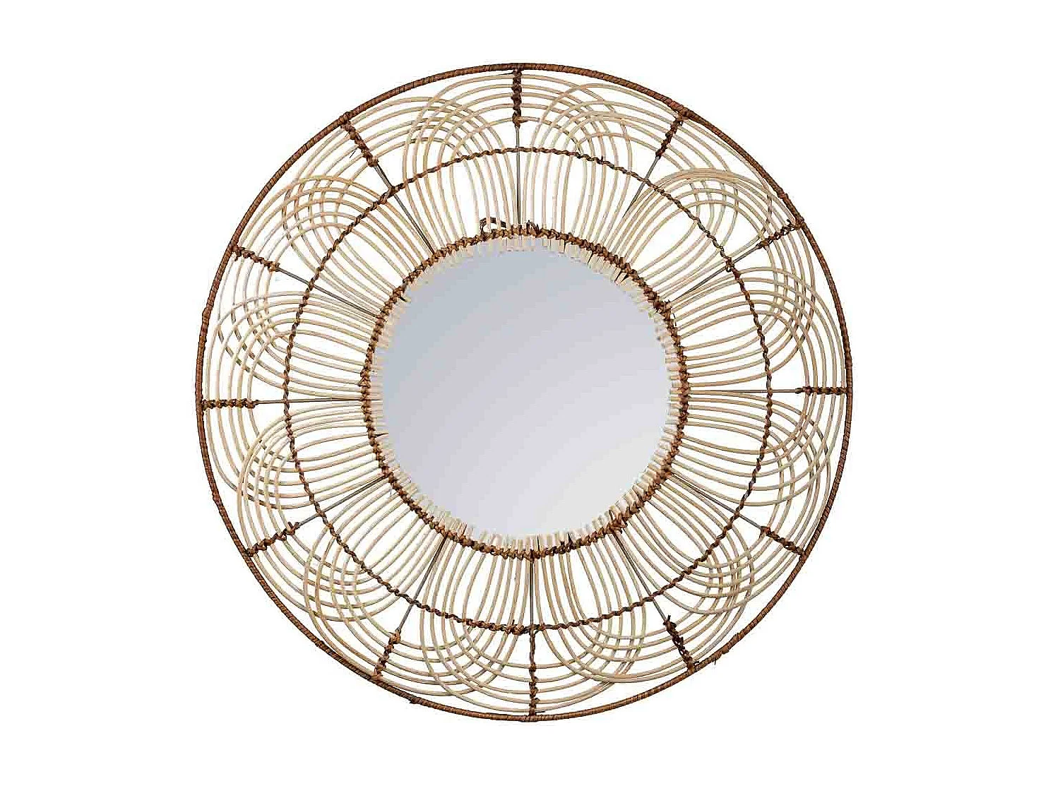 Espelho redondo de rattan marrom 61x61x03