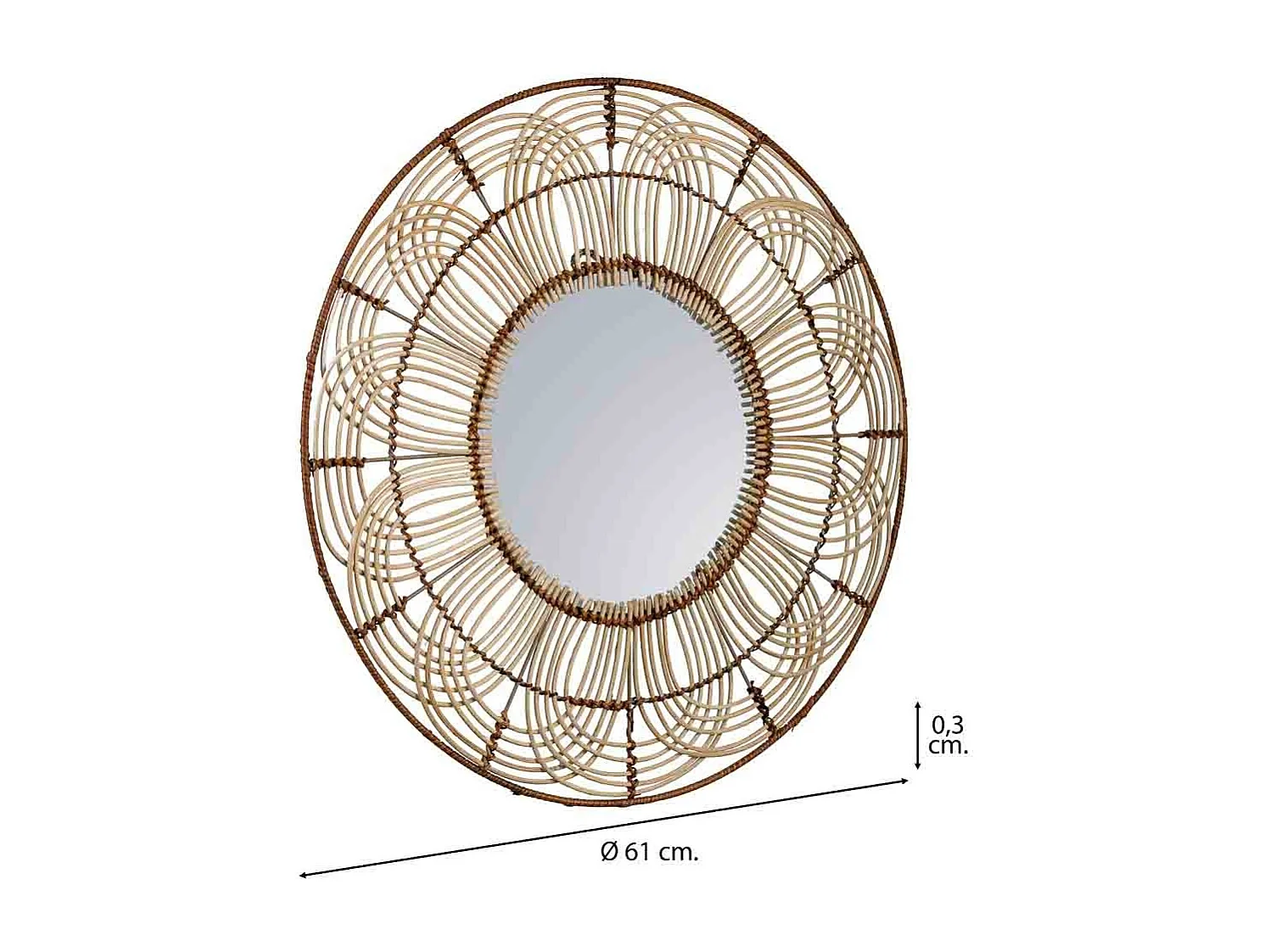Espelho redondo de rattan marrom 61x61x03