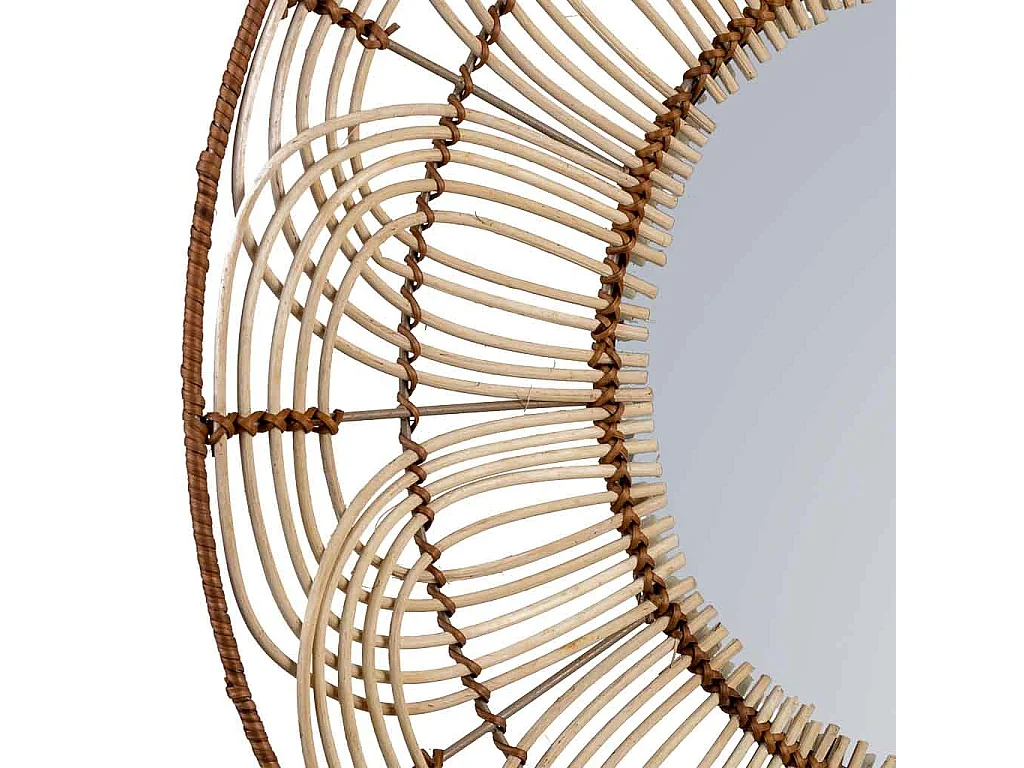 Miroir rond en rotin marron 61x61x03h