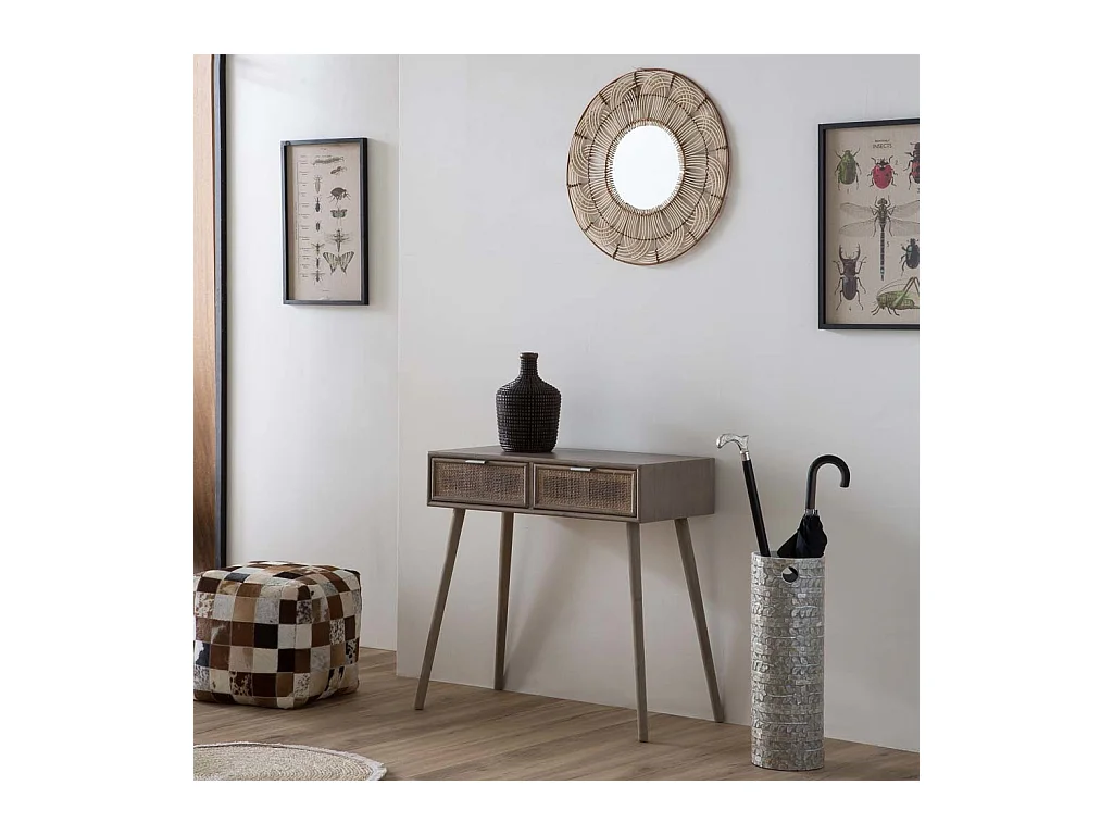 Miroir rond en rotin marron 61x61x03h