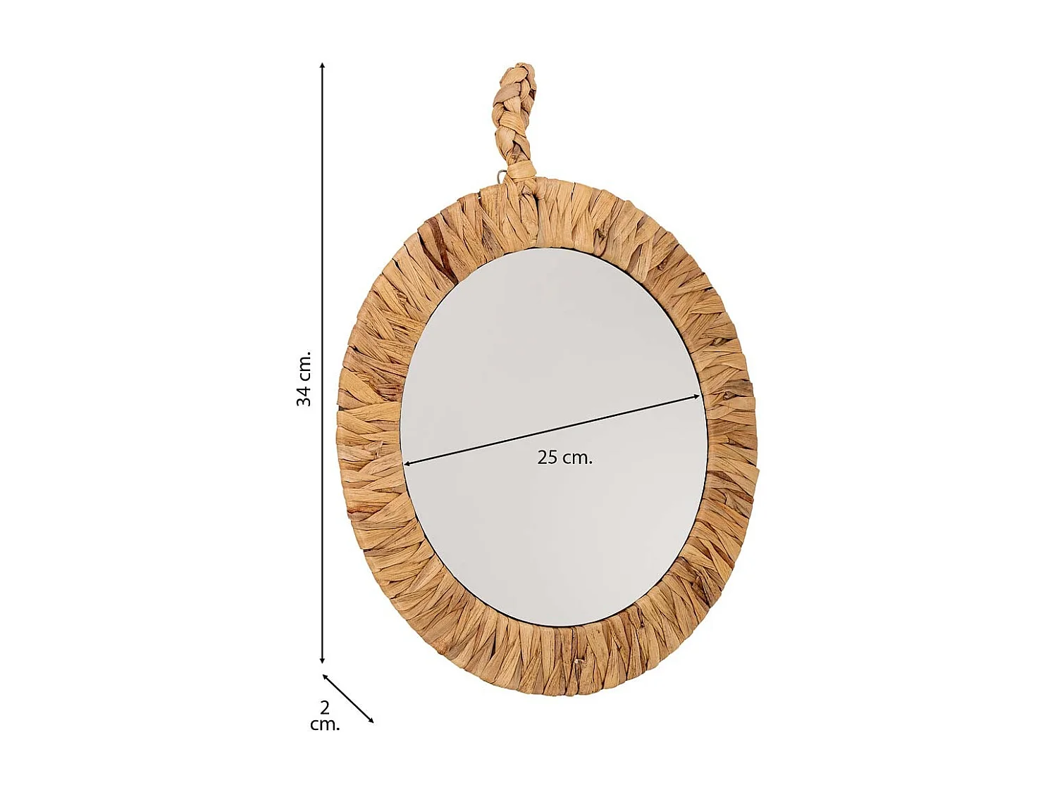Miroir rond en fibre naturelle marron d35/25x02h