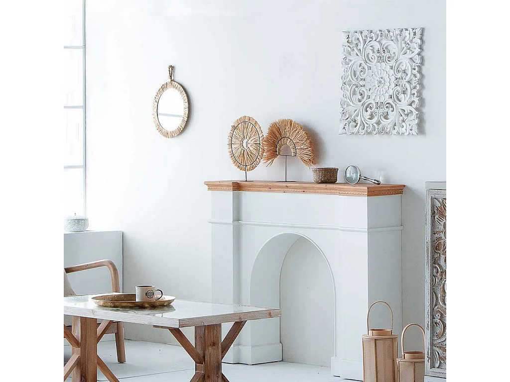 Espelho redondo de fibra natural marrom d35/25x02