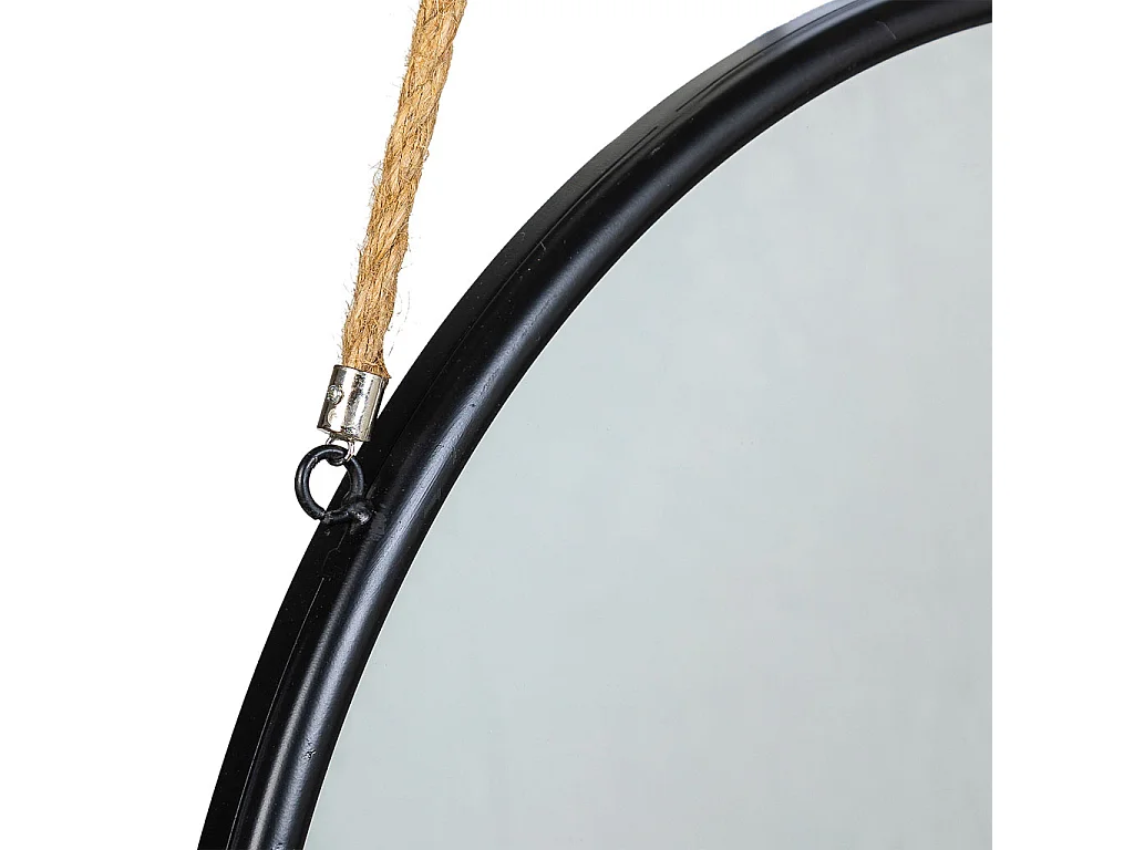 Specchio da parete in metallo nero e corda 60x1,5x60h
