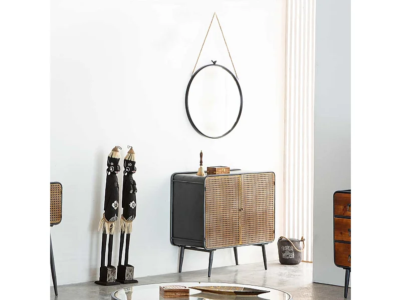 Espejo de pared de metal y cuerda negro 60x1.5x60