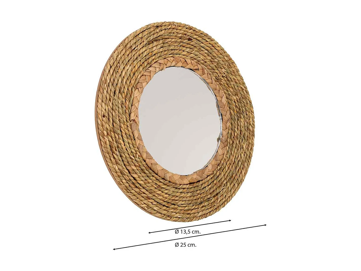 Miroir rond en fibre naturelle marron d25/13.5x02h