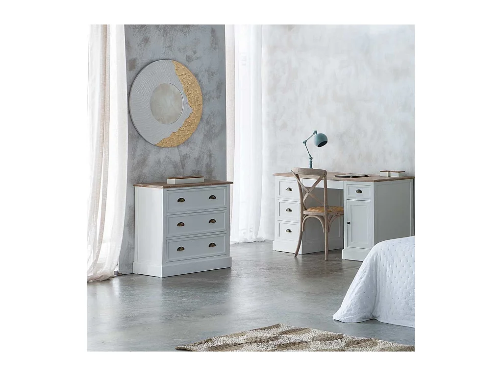 Runder Holzspiegel mit weißem Relief, T80x2h cm