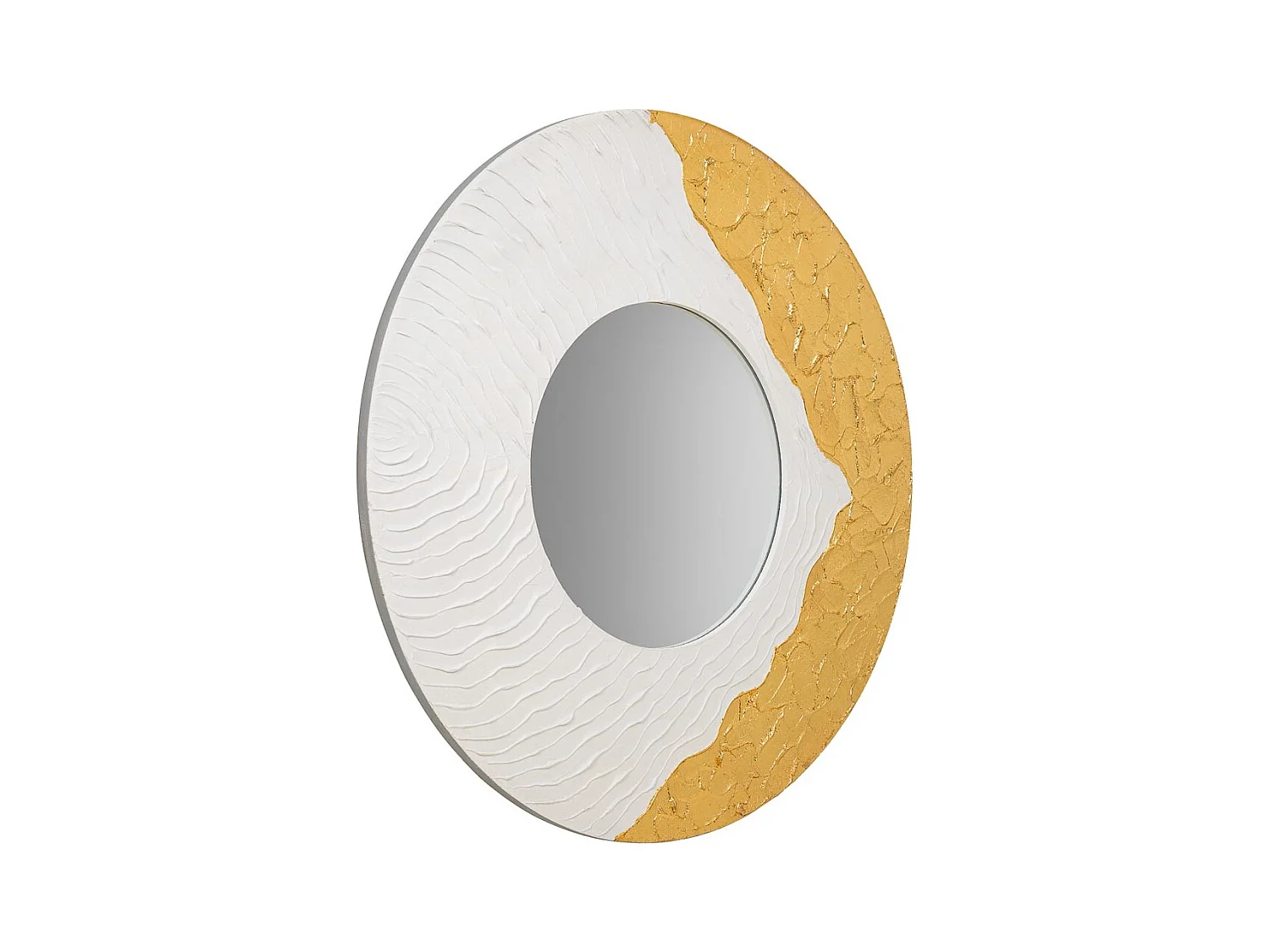 Runder Holzspiegel mit weißem Relief, T80x2h cm