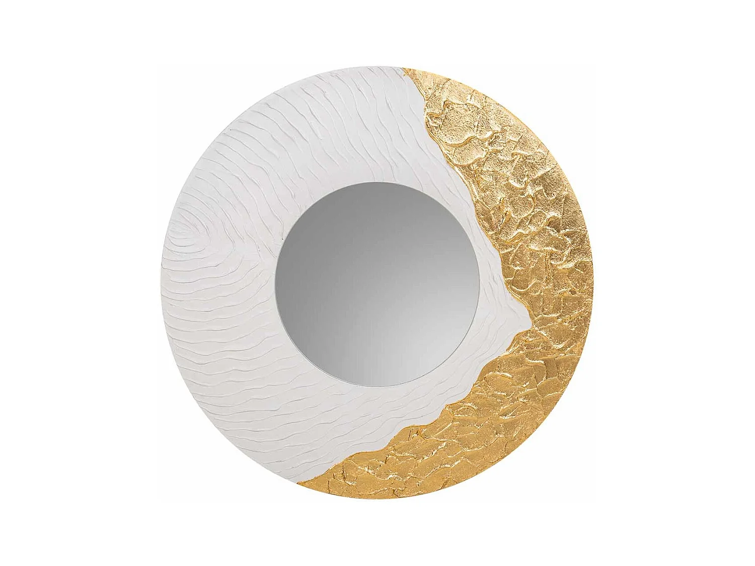 Runder Holzspiegel mit weißem Relief, T80x2h cm