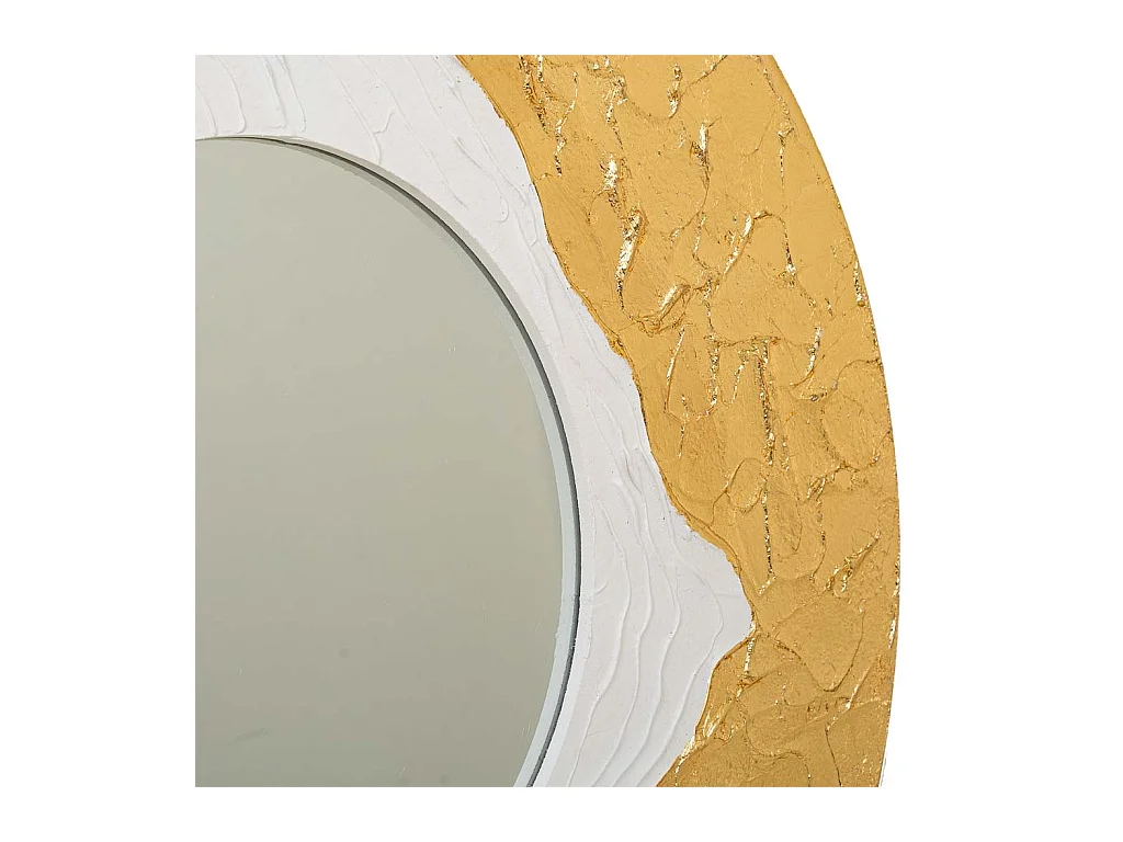 Runder Holzspiegel mit weißem Relief, T80x2h cm