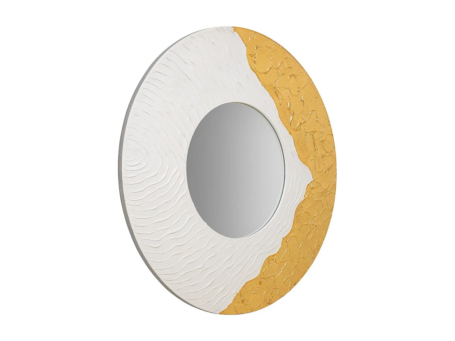 Runder Holzspiegel mit weißem Relief, T80x2h cm