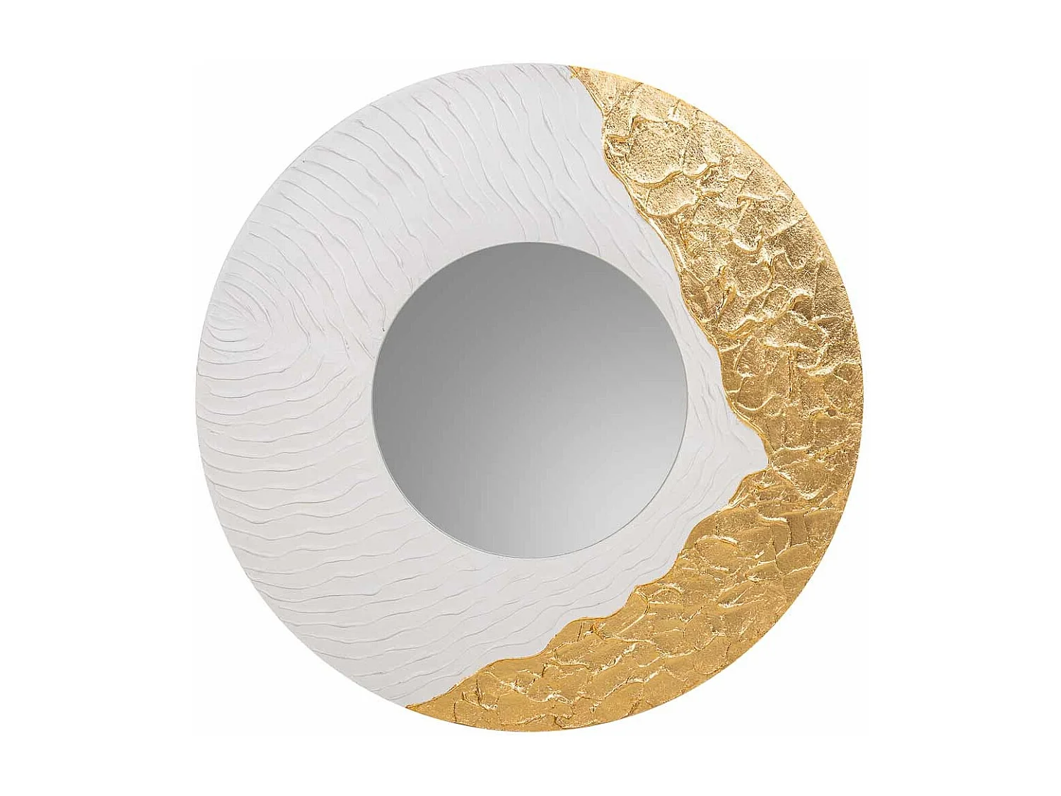 Runder Holzspiegel mit weißem Relief, T80x2h cm