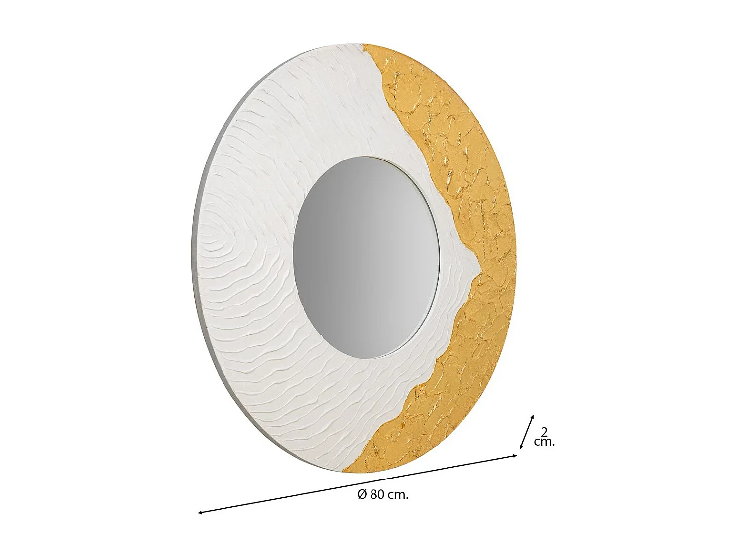 Runder Holzspiegel mit weißem Relief, T80x2h cm