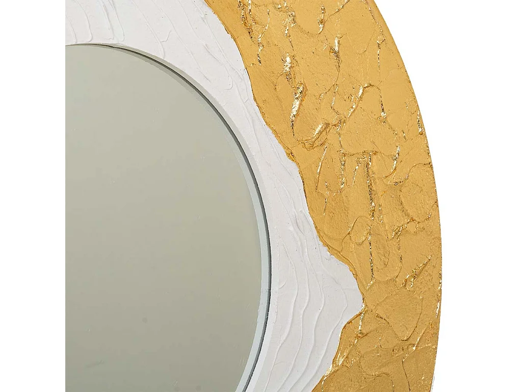 Runder Holzspiegel mit weißem Relief, T80x2h cm