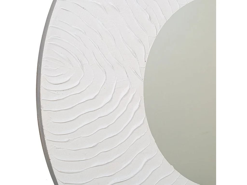 Runder Holzspiegel mit weißem Relief, T80x2h cm