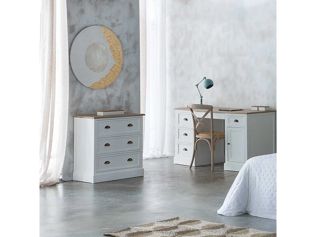 Espelho redondo de madeira com relevo branco d80x2