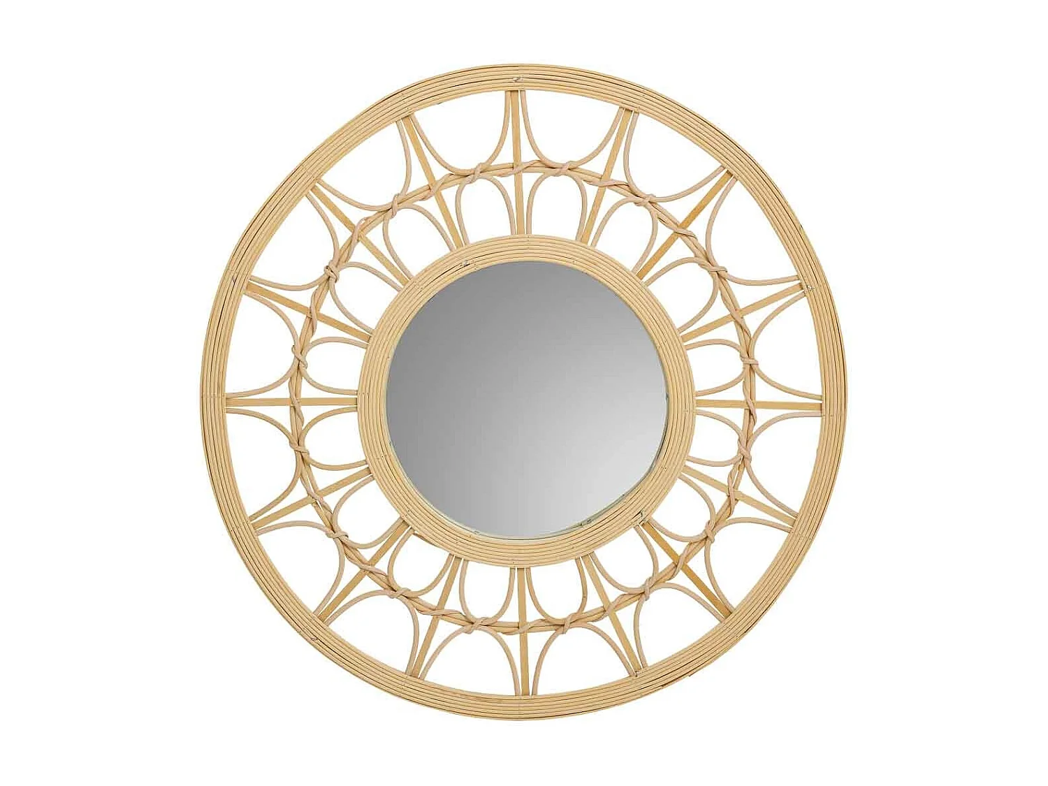 Brauner Spiegel aus Rattan und Bambus, T56x2h cm