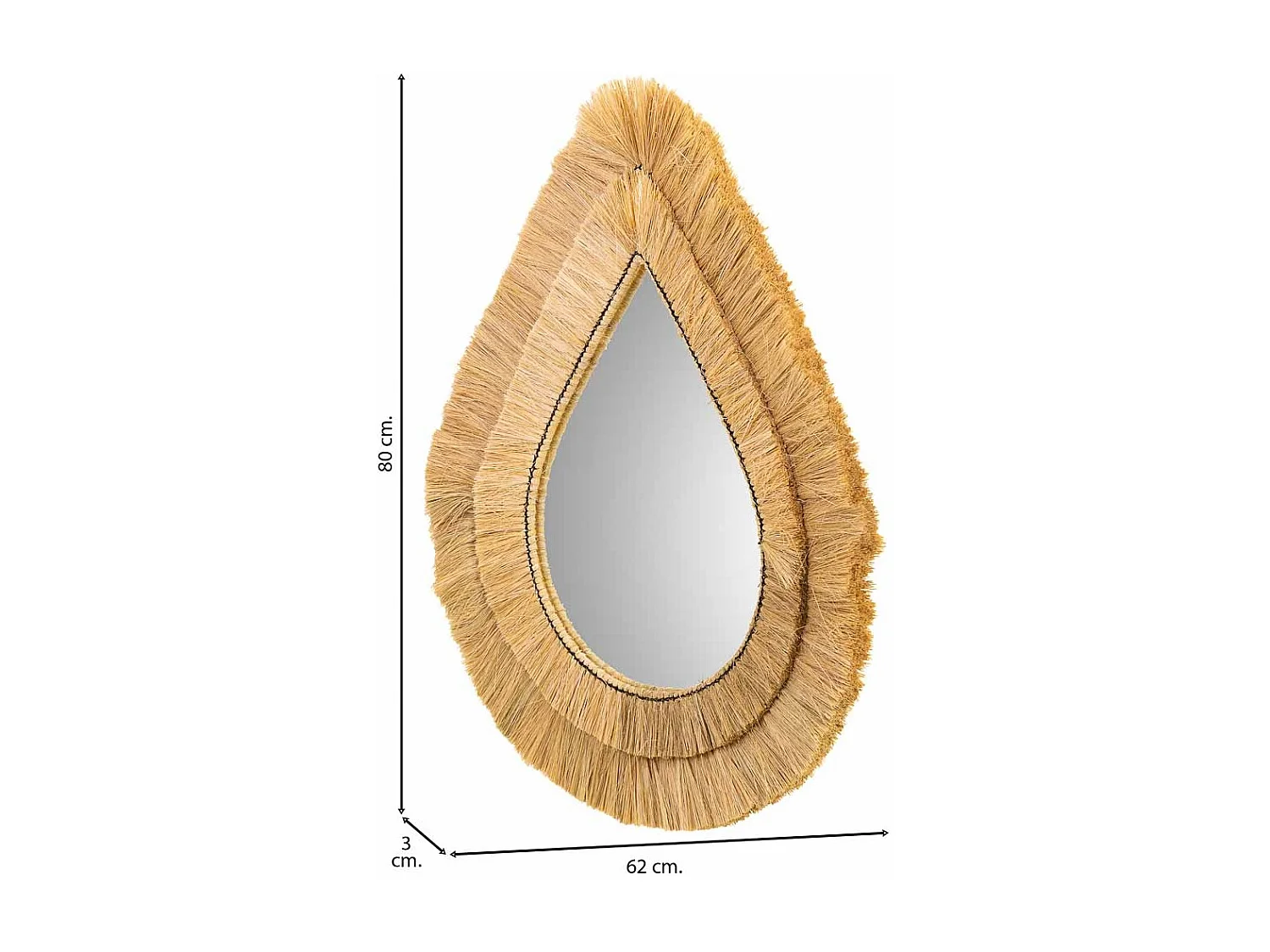 Specchio in fibra naturale marrone 62x80x3h