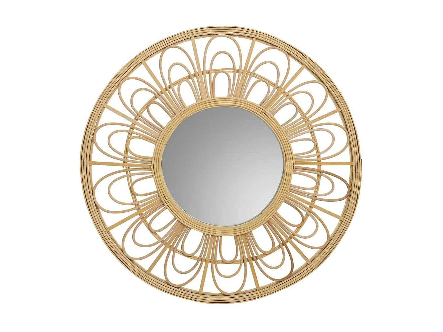 Espelho marrom de rattan e bambu d55.5x2