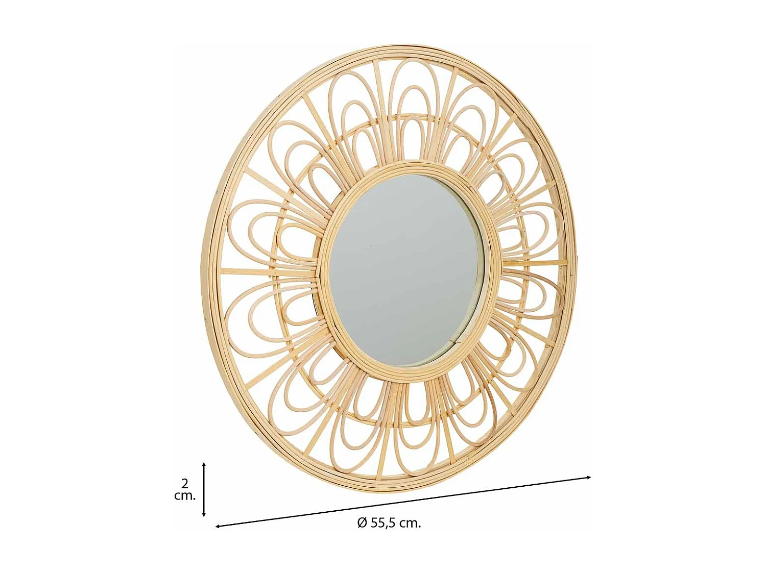 Espelho marrom de rattan e bambu d55.5x2