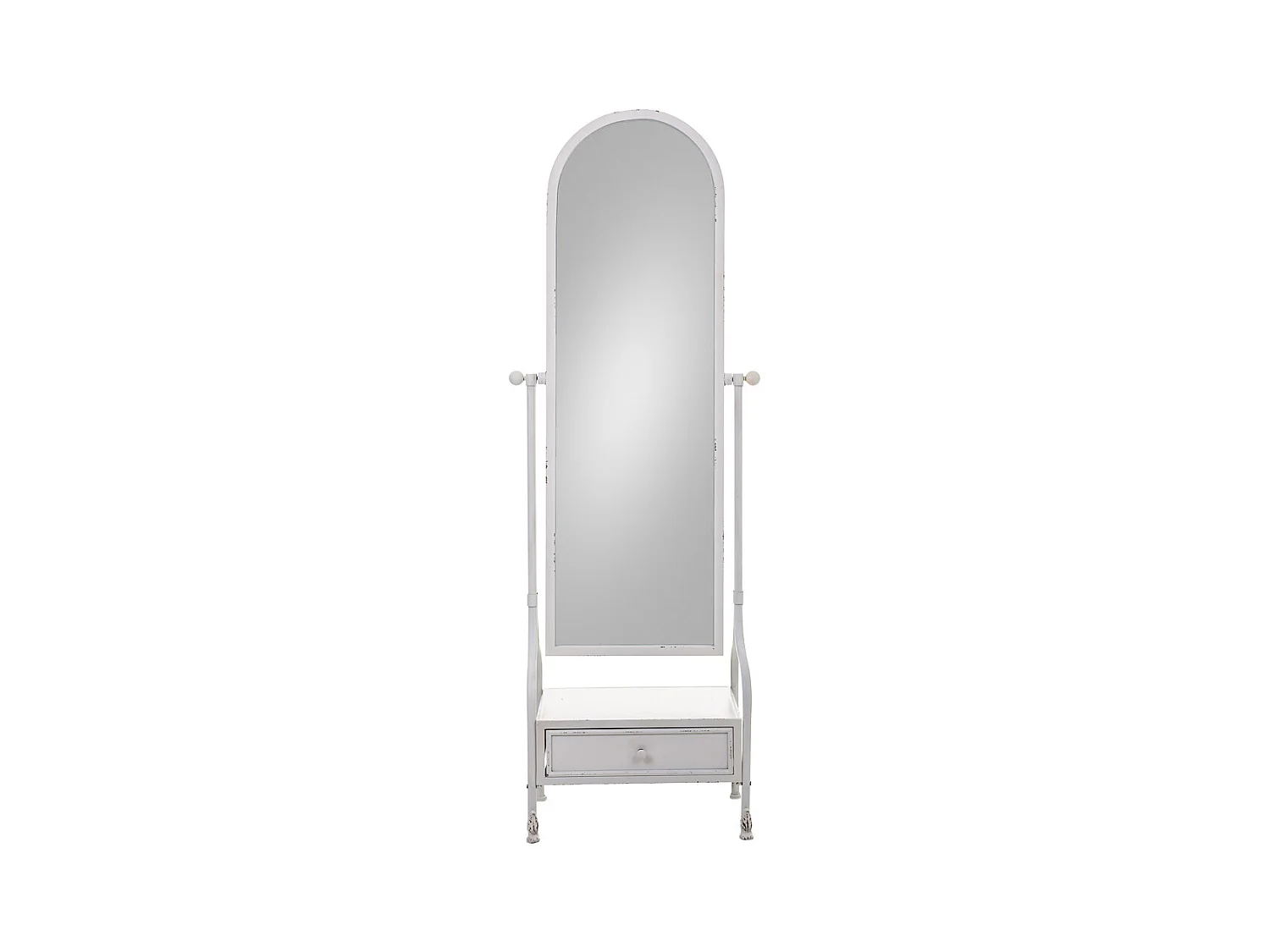 Miroir sur pied avec tiroir en métal blanc 65x38x184h