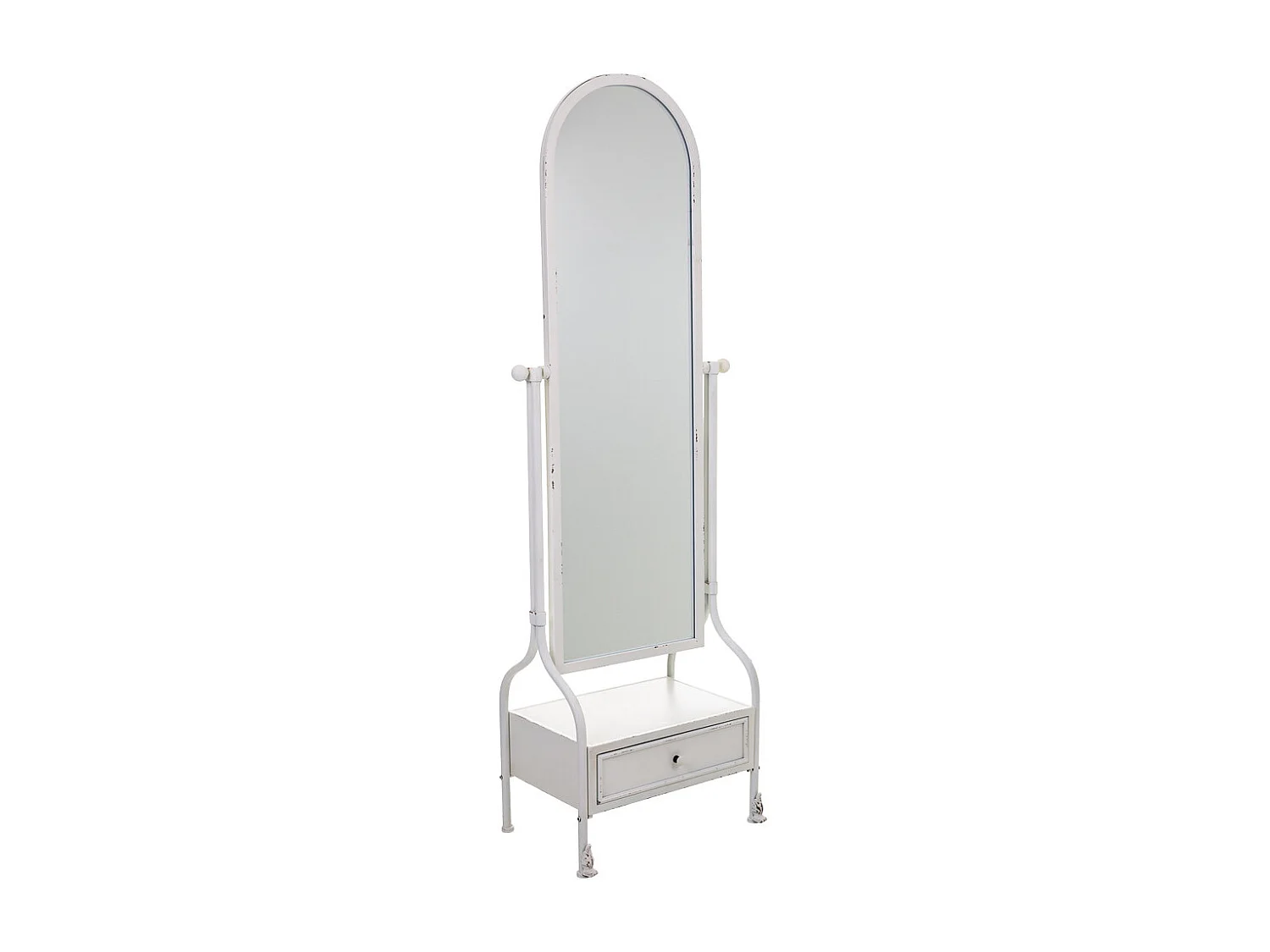 Espelho de pé e gaveta de metal branco 65x38x184
