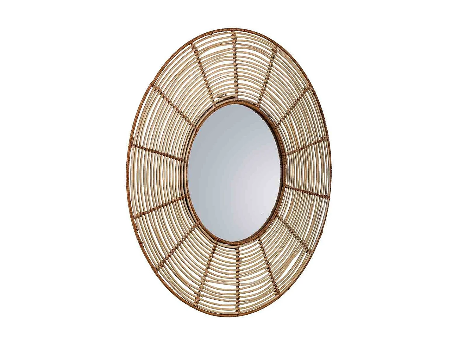 Espelho redondo de rattan marrom 61x61x03