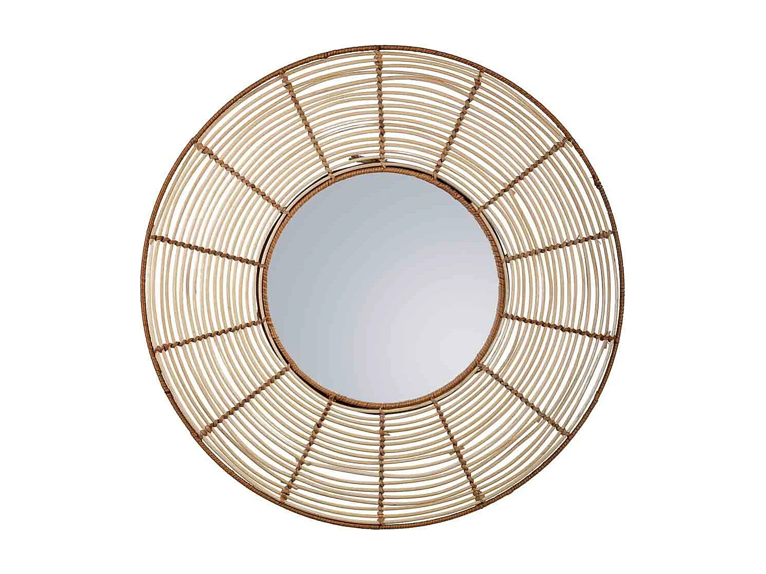 Espelho redondo de rattan marrom 61x61x03