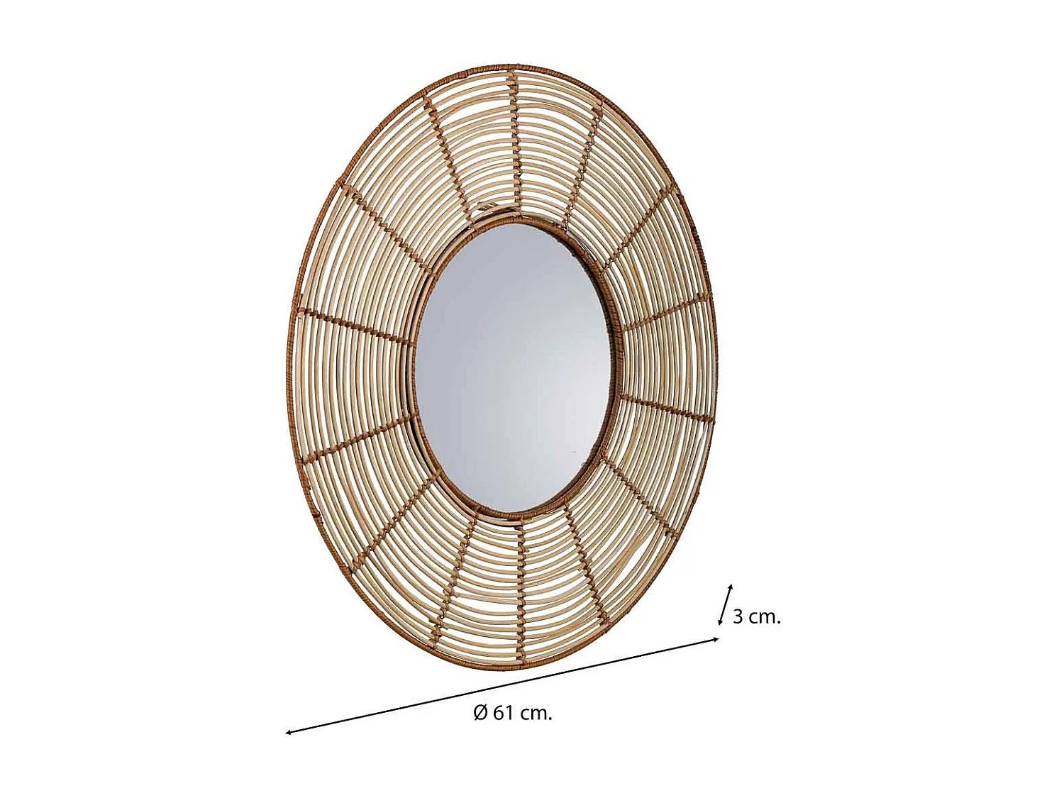 Espelho redondo de rattan marrom 61x61x03