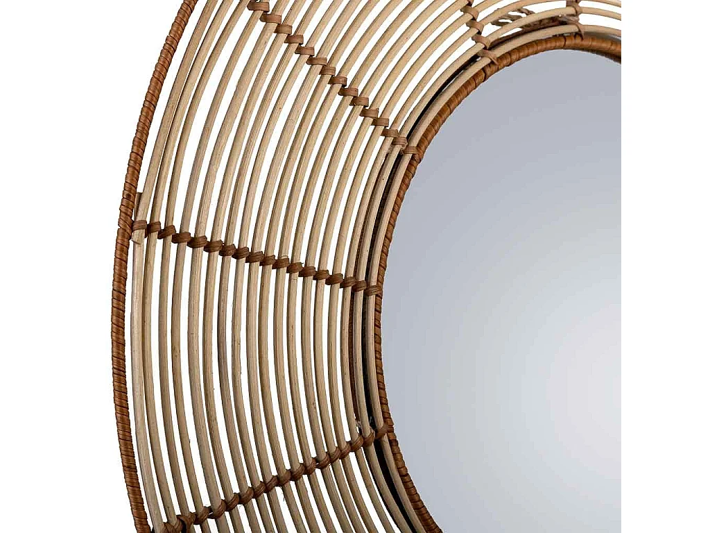 Espelho redondo de rattan marrom 61x61x03